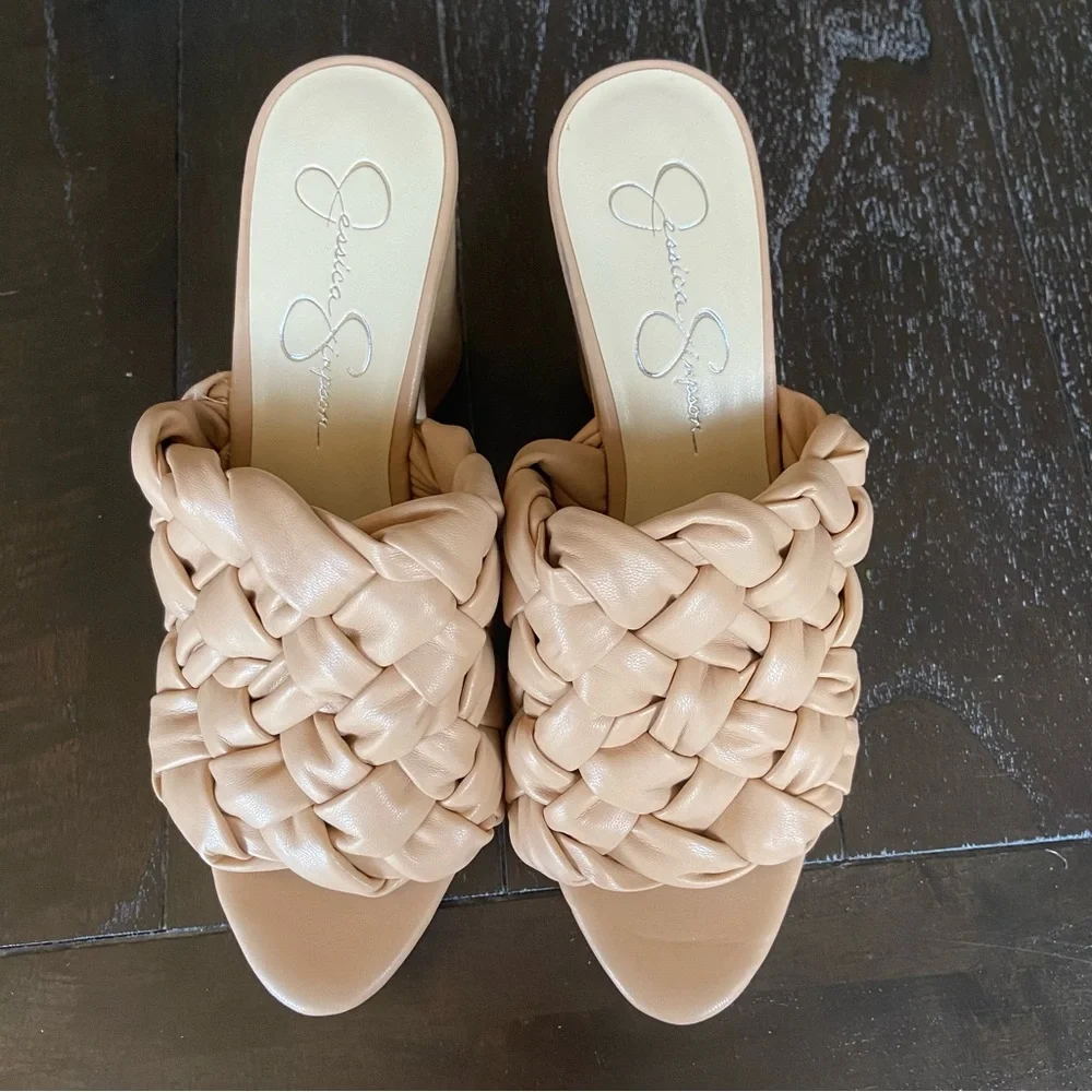 Jessica Simpson Supira Platform Sandal Braided Faux Wood Sandal‎ Mules Nude 9.5M